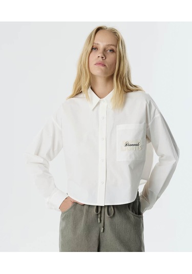 Twist Slogan Baskılı Poplin Ekru Kadın Gömlek Tw6250025054 Ekru