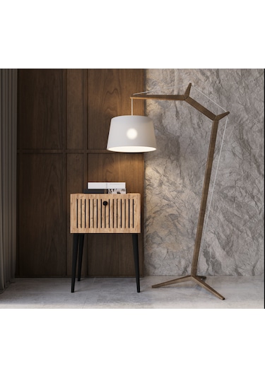 Enwood Canopus Mdf Safir Meşe Ahşap Ayaklı Tek Kapaklı Komodin