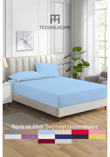 Ranforce Mavi Pamuklu Tek / Çift Kişilik Battal Tam Kenar Lastikli Çarşaf 14 Renk Fıtted Mavi