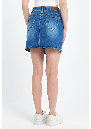 Explode - Kadın Mavi Likralı Yıpratmalı Mini Kot Etek-mavi Mavi
