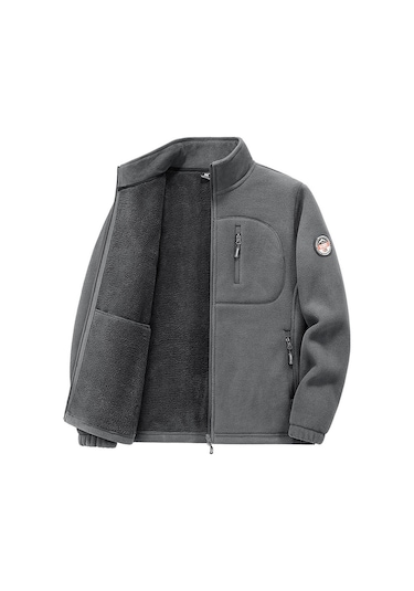 İkkb Erkek Sonbahar Kış Polar Dik Yaka Sıcak Ceket Koyu Gri