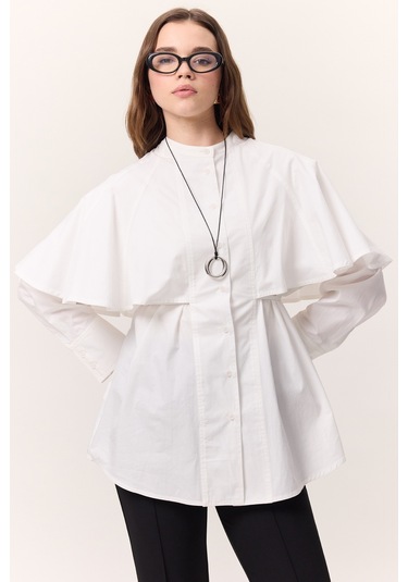Pelerinli Tasarım Gömlek Ekru Ekru