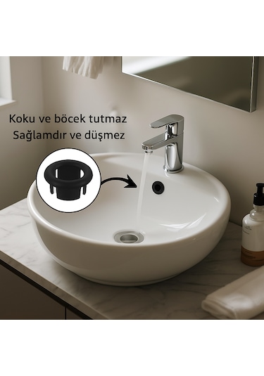 2 Adet Siyah Lavabo Taşma Yüzüğü Evye Taşma Delik Kapağı Plas Siyah