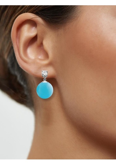 Işıltılı Turkuaz Taşlı Vidalı Gümüş Küpe