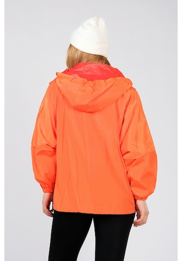 Giyim Dümnyası Kadın Paraşüt Kumaş Kapüşonlu Yağmuluk Turuncu 001