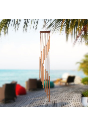 Ranyeek 35 İnç 18 Tonlu Altınaltı Aluminyum Boru Ve Çam Ahşap Döner Rüzgar Çanları - Yatak Odası Ve Bahçe Dekorasyonu, Doğa Sesleri İle Rahatlatıcı