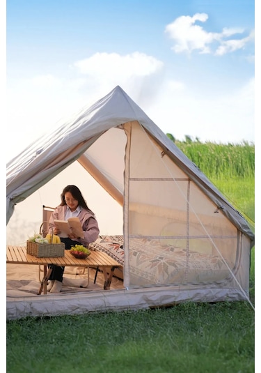 Onetick 6 Kişilik 4 Mevsim Şişme Kamp Çadırı 300x210 Pompalı Baca Bej