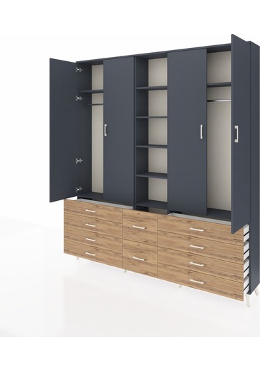 Arges Dolap 9 Raflı 10 Çekmeceli 2 Askılı 220x30x243 Antrasit-antrasit/çam Antrasıt/atlas Çam