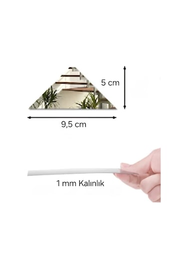 Numa Concept  3D Ayna Çıkartmaları Üçgen Pleksi Gümüş Duvar Dekoru 60'lı Gümüş