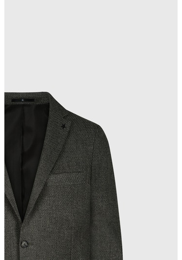 Erkek Hakı Slim Fit Dar Kesim Mono Yaka Desenli Torba Cepli Ceket Haki