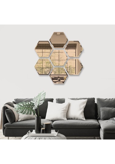 Decorıta Ayna - 7'Li Takım Çiçek Desen Altıgen Ayna Çok Renkli
