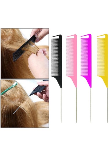 Suntek Kuaför Metal Pin Kuyruk Sıçan Kuyruğu Tarak Siyah