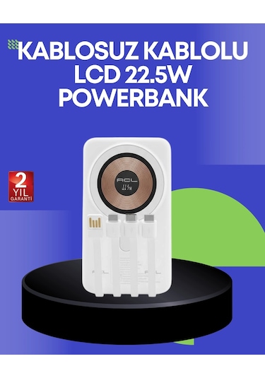 Buğz Çoklu Kablo Çıkışlı Taşınabilir Powerbank Kompakt Tasarım