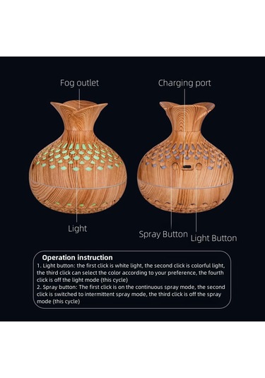 Nemlendirici Aroma Makinesi Gece Işığı 3in1, Ahşap Tahıl Çiçek Zen Nemlendirici, Mini Soğuk Sis Nemlendirici Hafif Ahşap Tahıl Renk 3 Renk Uzaktan Kumanda Yok