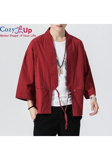 Novahub Rahat Siyah Ince Ceket Erkek Japonya Tarzı Ince Kimono Ceket Keten Gevşek Hırka Erkek Rahat Bahar Yaz Ceket Rüzgarlık Kırmızı - Xl Kırmızı