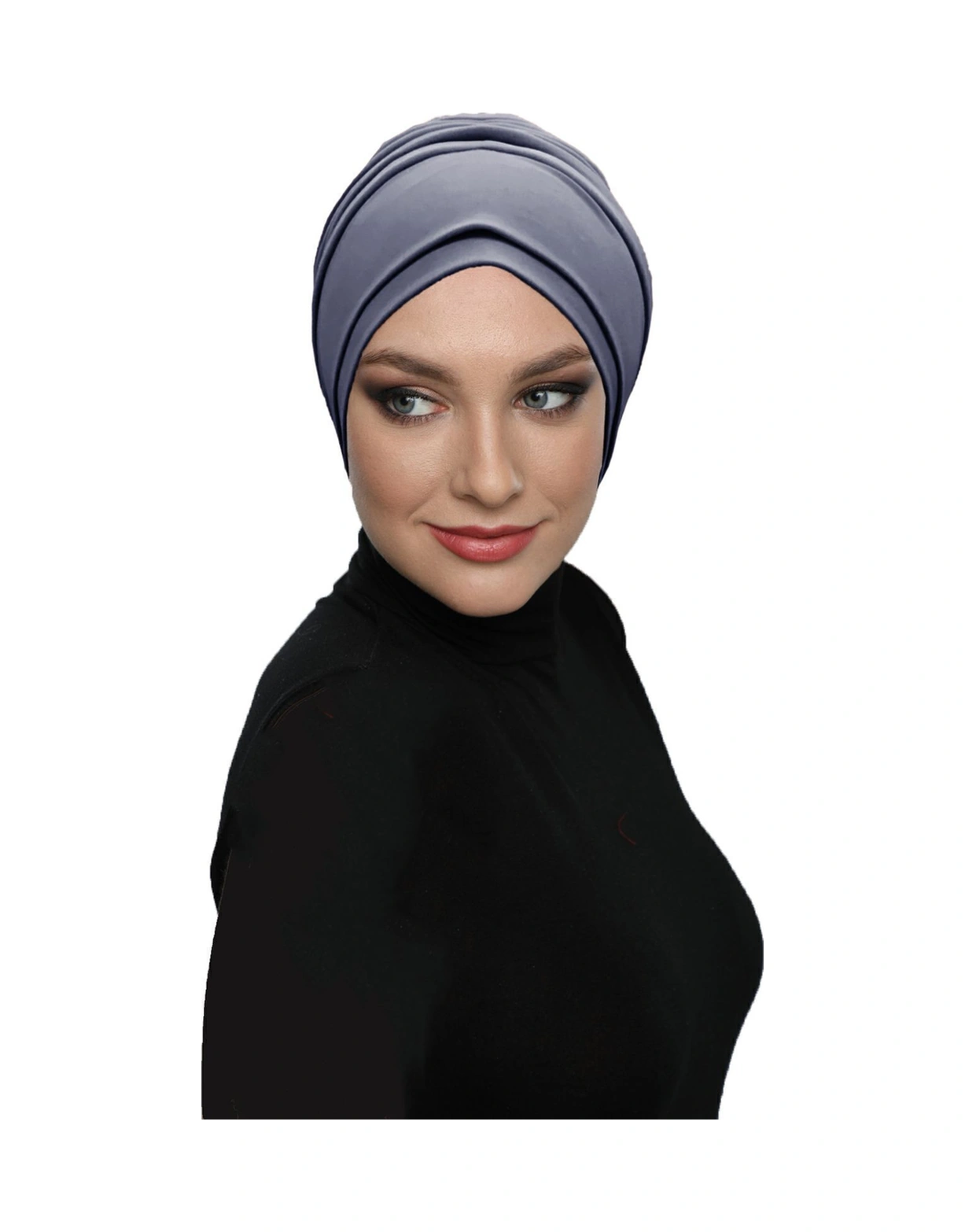 Çift Katlı Astarlı Hazır Koyu Gri Türban Tesettür Dış Ve Havuz Bonesi Koyu Gri