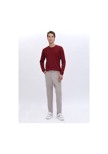 Kip Bej Dokuma Carrot Fit Casual Pamuk Karışımlı Pantolon Bej