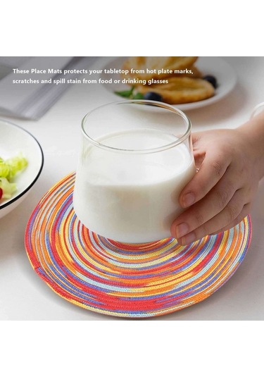 Ulzyvf Yuvarlak Yemek Set Renkli Renkli Paspaslar Örtüsü Örgülü Mutfak Masası Çok 6'lı Vh Çok Renkli
