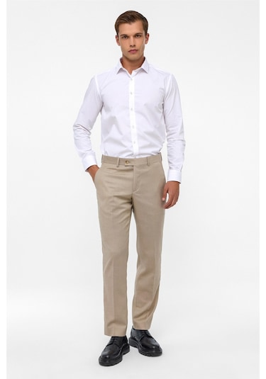 Süvari Bej Regular Armürlü Pantolon-38626 Bej