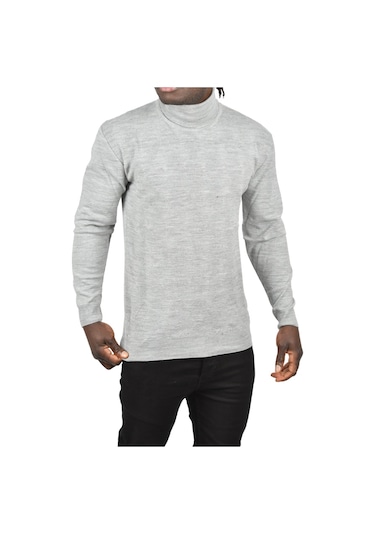 Deepsea Erkek Gri Slim Fit Baklava Desenli Tam Balıkçı Yaka Boğazlı Triko Balıkçı Yaka Kazak 2505507 Gri