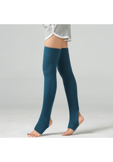 Teltree Kış İçin Akrilik 75cm Uzunlukta Kalın, Açık Ayaklı-açık Topuklu, Sporcu Ve Dansçılar İçin Bilek Uzatmalı Bilekli Legging Çorabı 148g Mavi