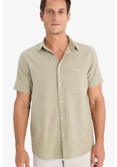 DeFacto %100 Pamuk Regular Fit Yazlık Polo Yaka Keten Görünümlü Kısa Kollu Gömlek D7551AX25SPKH404 DeFacto %100 Pamuk Regular Fit Yazlık Polo Yaka Keten Görünümlü Kısa Kollu Gömlek D7551AX25SPKH404