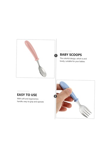 Shineyee Bebek Çatal Kaşık Seti - Paslanmaz Çelik, Renkli Ve Pratik Yemek Takımı Mavi - Pembe