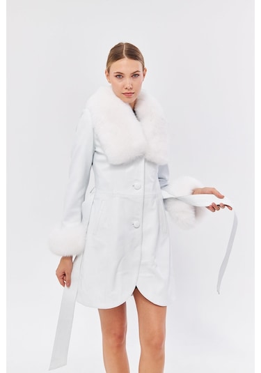 Derinss Dka1551 Hakiki Deri Kadın Beyaz Kaban 001