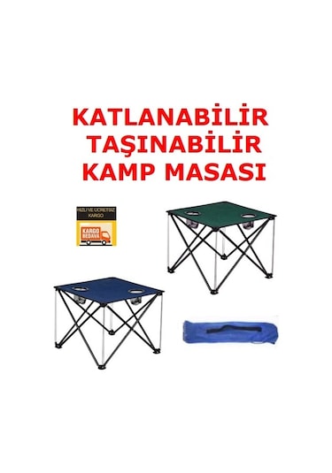 Katlanır Kamp Masası Lacivert - Mavi Renkli 47 cm Kare Çantalı