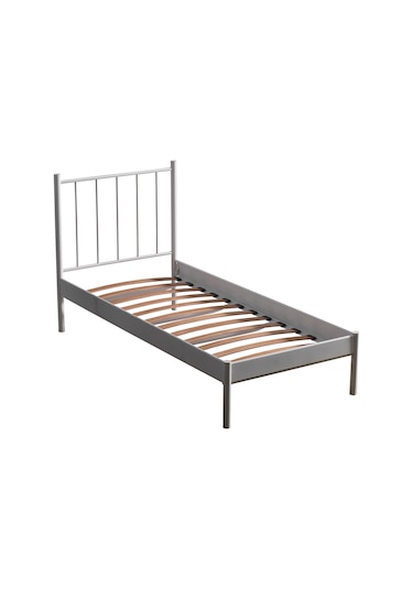 Falez-st Tek Kişilik Metal Karyola-beyaz Yüksek Başlıklı Ahşap Latalı