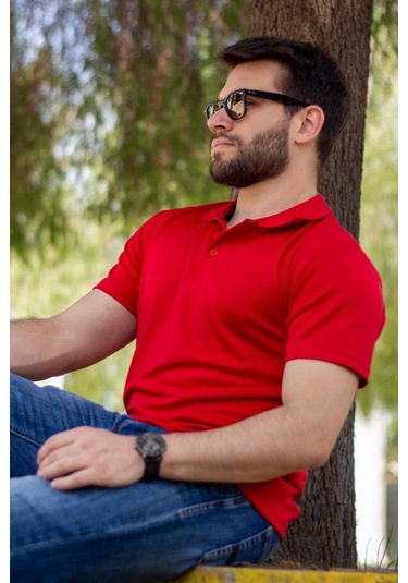 Erkek Kırmızı Petek Tam Esnek Likralı Rahat Ribana Kol Polo Yaka T-shirt 24eplysnsp 001