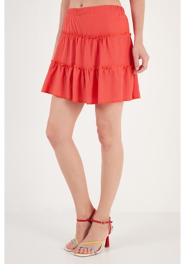 Lela Beli Lastikli Mini Bayan Şort Etek 5865038 Nar Çiçeği