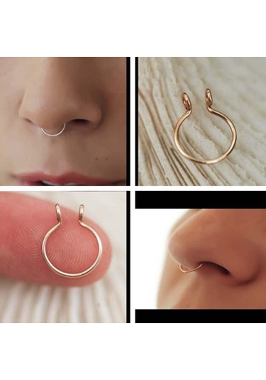 Gümüş Zarif Sahte Sahte Septum Yüzük Paslanmaz Çelik 14k Dolu 20 Ölçer 8mm Çapı Gümüş