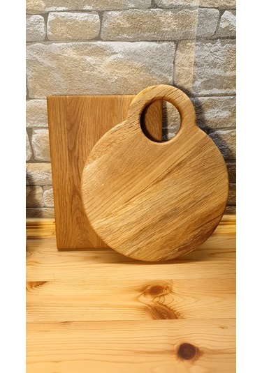 Meşe Ağacı Doğal Ahşap  Kesme Sunum Tahtası 2' Li Set