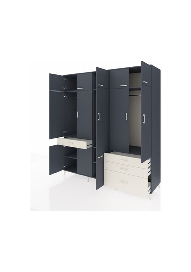 Kronos Dolap 8 Raflı 4 Çekmeceli 3 Askılı 220x59x243 Antrasit-antrasit/aytaşı Antrasıt/aytası