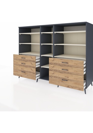 Kronos Dolap 10 Raflı 6 Çekmeceli 220x59x163 Antrasit-aytaşı/çam Antrasit-aytaşı/çam