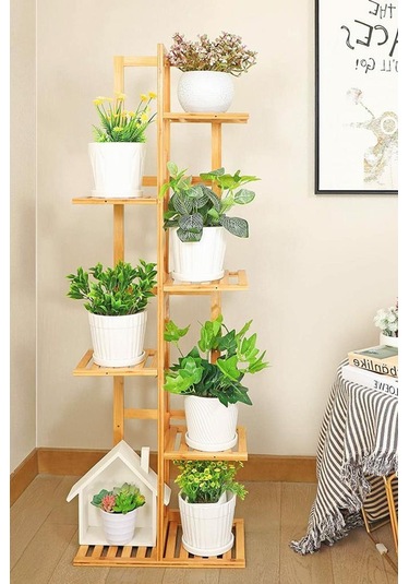 Digithome Bambu 6 Raflı Saksılık Çok Amaçlı Stand Çiçeklik Banyo Düzenleyici Havluluk Db-0025 Kahverengi