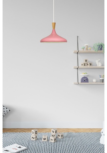 Pembe Ahşap Huni Tekli Avize Sarkıt Salon Mutfak Cafe Butik Lamba Aydınlatma Avizeler Pembe