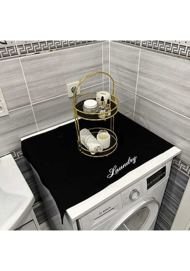 Laundry Duck Keten Su Geçirmez Ve Kirlenmez Çamaşır Makinesi - Buzdolabı - Bulaşık Makinesi Örtüsü Beyaz Siyah