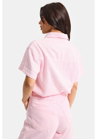 Itsbasic Kadın Light Pembe 6s6-98 Oversize %100 Koton Pamuk Denim Gömlek