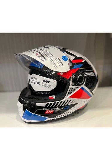 Kask Mt Thunder 4 Sv Luminence A7 Parlak Beyaz/mavi/kırmızı Çok Renkli