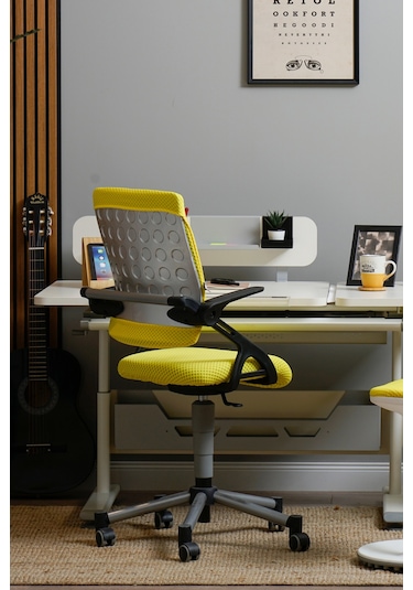 Creo Mobili Yükseklik Ayarlı Vega Plus Çalışma Sandalyesi, Ofis Ve Bilgisayar Koltuğu Sarı/sarı Gri