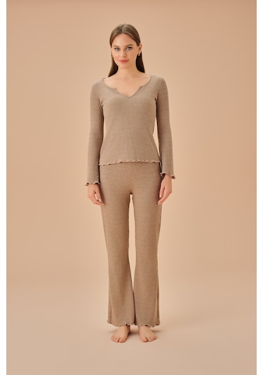 Suwen Dora Pijama Takımı Sh25199660874 Kahverengili Kahverengi