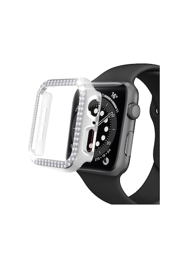 Apple Uyumlu  Watch 5 6 40 MM Çift Sıra Parlak Taşlı Rubber Kasa Ka