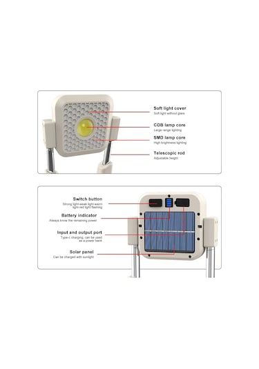 Güneş Enerjili Çalışma Işığı Açık Hava Çadır Işığı Usb Şarj