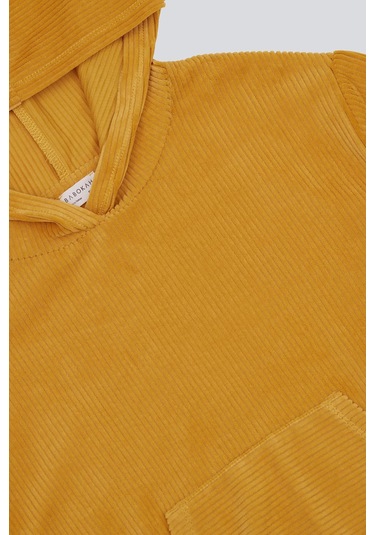 (KIDS GIRL) KADİFE KAPÜŞONLU SWEATSHIRT HARDAL Hardal