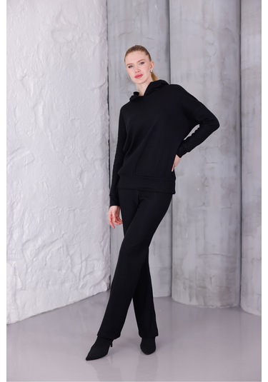 Kadın Oversize Kapüşonlu Takım Siyah