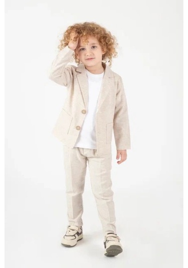 Erkek Çocuk Spor Keten Takım Elbise Bej