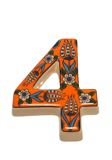 Seramik Kapı Adres Numaraları (0-9) Turuncu Lale Desen