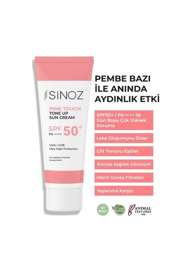 Sinoz Pink Touch SPF50+ Cilt Ton Eşitleyici Pembe Yüz Güneş Kremi 50 Ml.